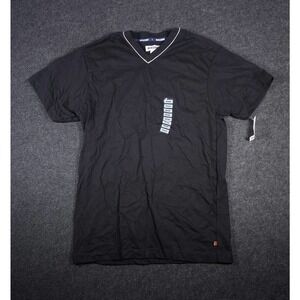 Badge Shirt Mens Small S Stretch Black Regular‎ Short Sleeve V Neck Y2K NWT